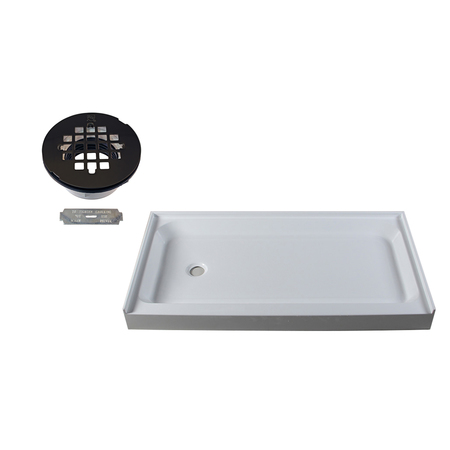 WESTBRASS Shower Pan 60 x 34 3-Wall W/ Left Hand Plastic  Drain W/ Modern Cross Grid in Oil Rubbed Bronze HPG6034LWHP-12